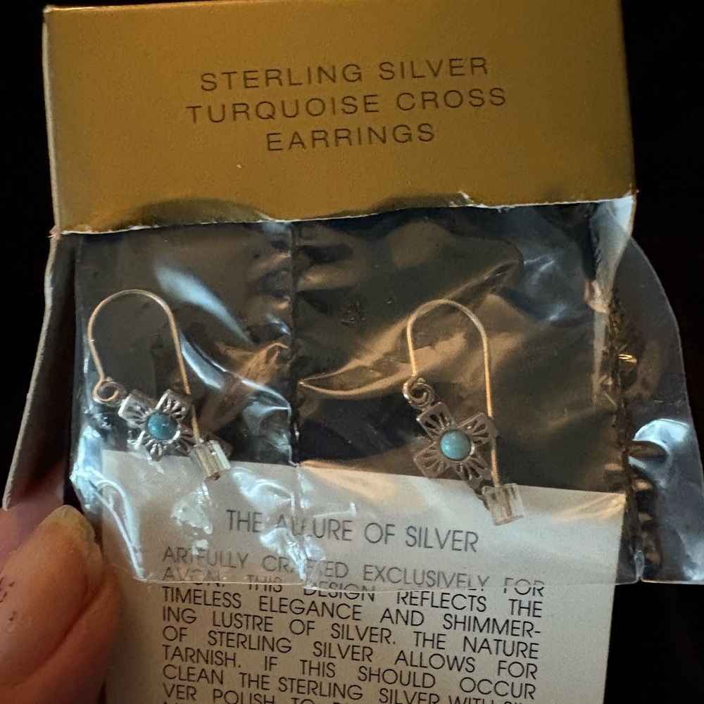 Avon Sterling Silver Turquoise Cross Earrings